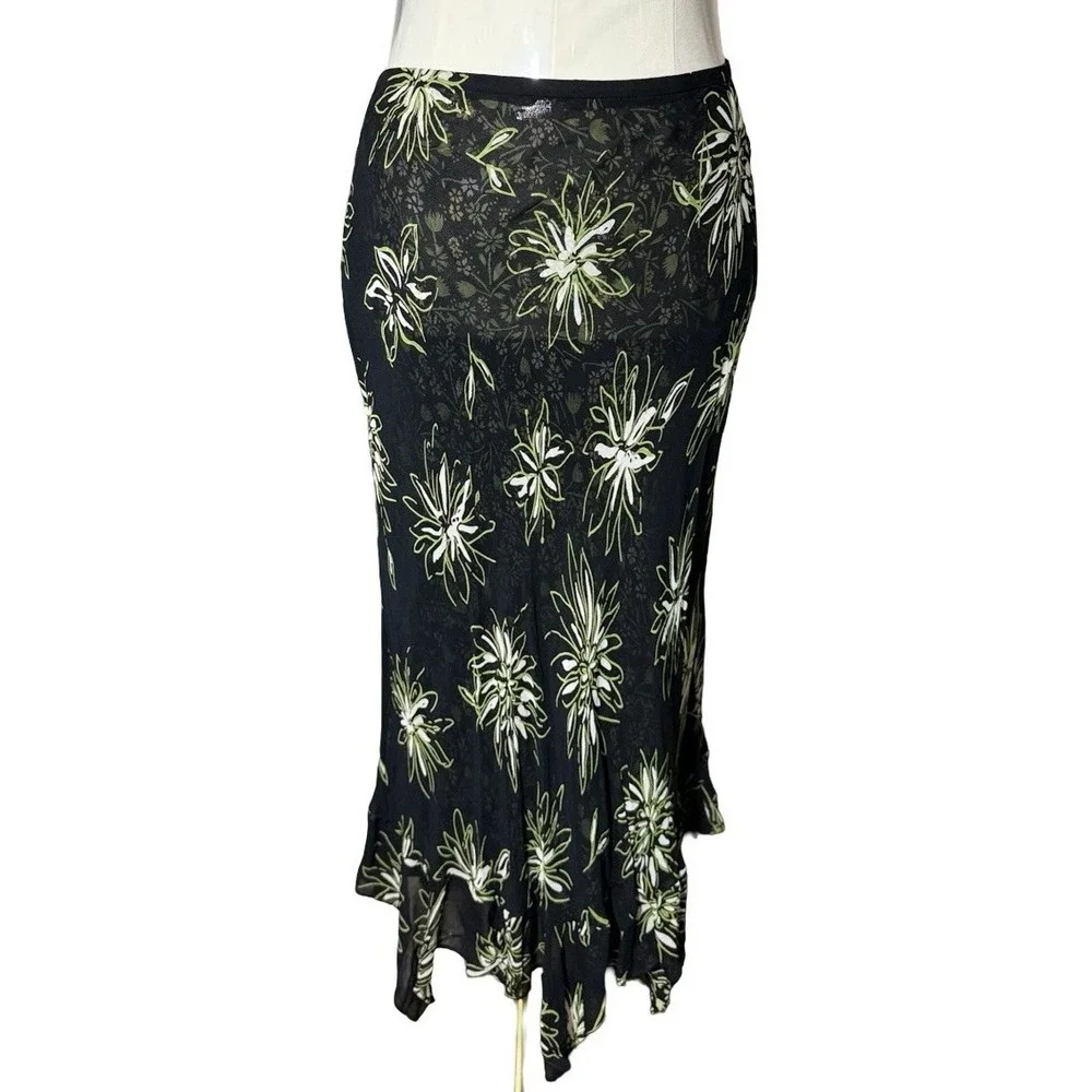 Y2K Reversible Floral‎ Midi Skirt Boho Fairycore Whimsigoth Handkerchief Hem 6